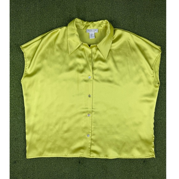Rachel Zoe Satin Sleeveless Button Front Blouse Lime Green Womens XL Top - Picture 3 of 7